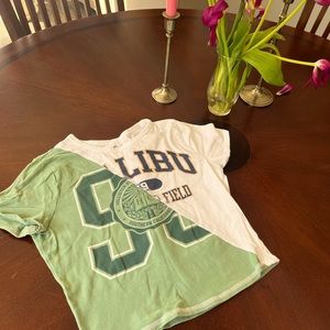 Hollister Green and White Crop Baby Tee